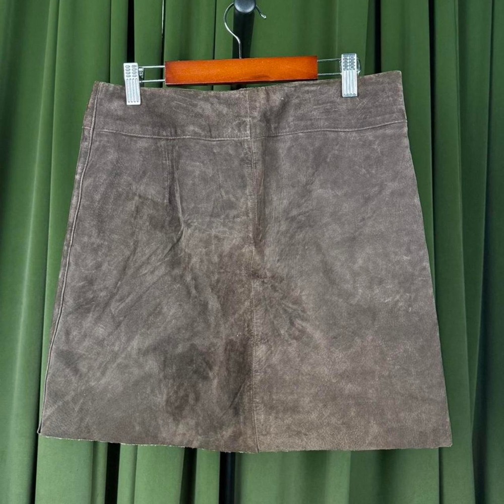 Express World Brand Brown Genuine Leather Suede Mini Skirt Womens Size 1/2
